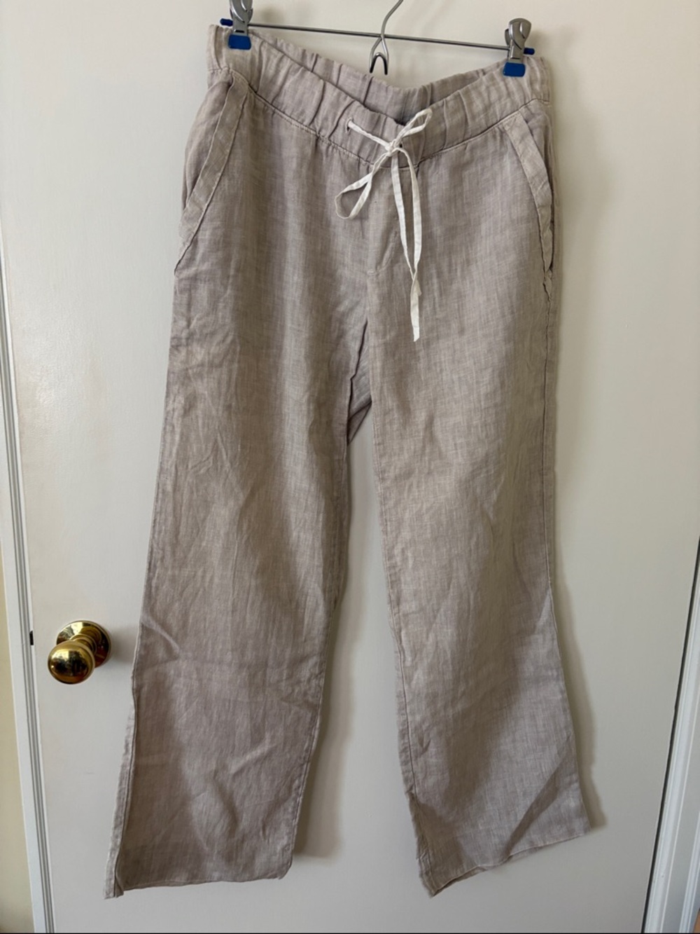James Perse tan flax linen Drawstring Straight-Leg Pants